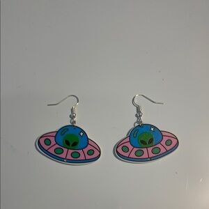 Alien Spaceship Kids Earrings - Pink and Blue